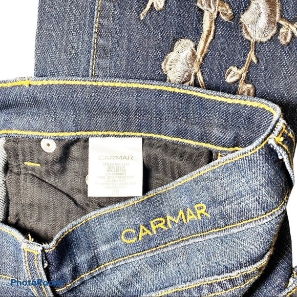 CARMAR Floral Embroidered Raw Hem Ankle High Rise Jeans, Size 26 - Picture 8 of 13
